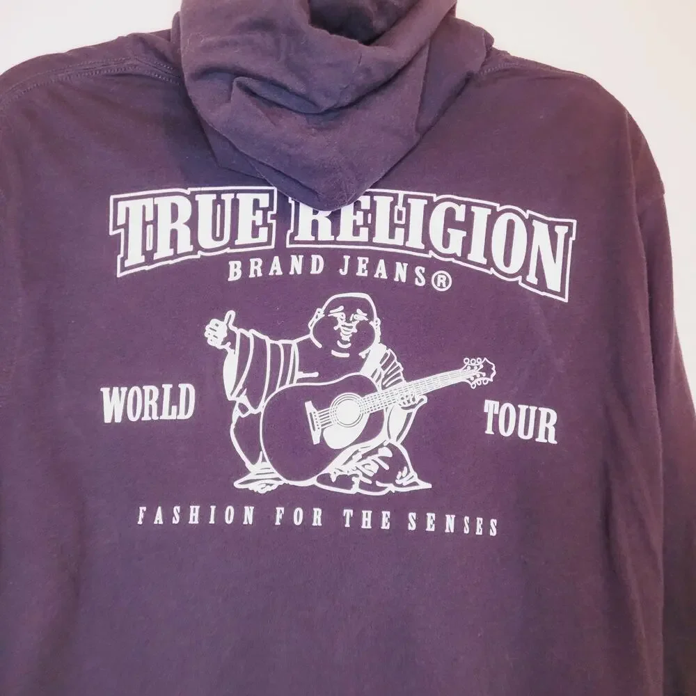 True Religion black short sleeved Buddah hooded tshirt size medium Y2K
